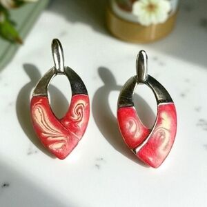 Vintage silver tone Pink enamel earrings